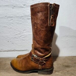 Bed Stu Womens Distressed Tan Leather Moto Harness Tall Boots Tan Size 8.5 Boho